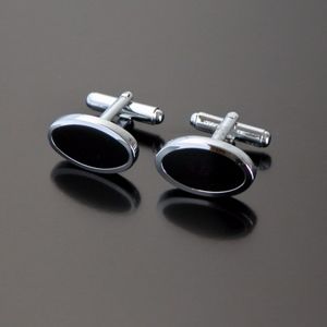 Elegant Black Onyx Silver Tone Modern Cufflinks